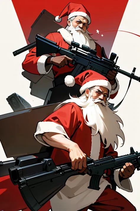 ILLUSTRATION OF SANTAS WITH MACHINE GUNS