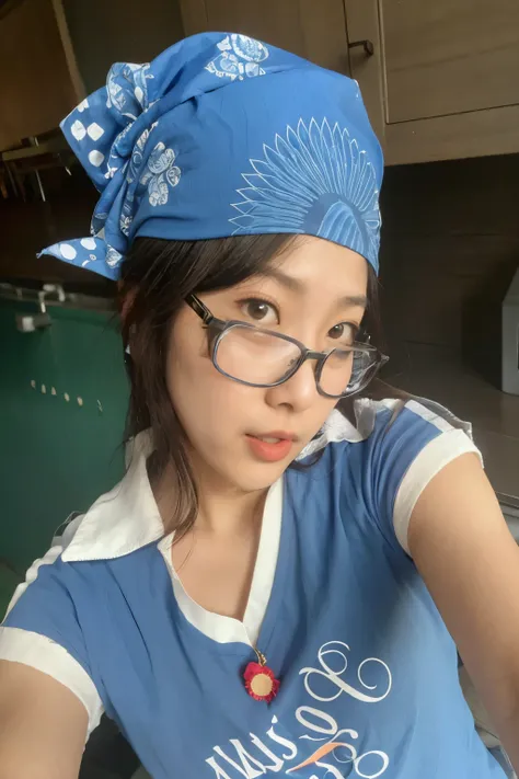 there is a woman wearing a blue bandana and glasses, Sakimichan, wenfei you, Heonhwa Choe, bandana, 28 anos de idade, Chiho, Shin Min Jeong, Sun Yunjoo, 29 anos, 32 anos, 27 anos de idade, estacionar a partir de-min, taejune kim, jaeyeon nam