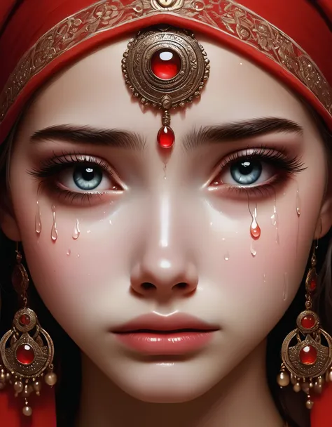 in style of Mali Empire, （The girl&#39;s eyes were filled with tears），Eye circles red from crying， portrait, beautiful detailed