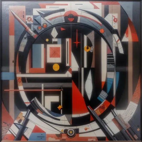 red painting, black and blue abstract painting in black frame, inspired by El Lissitzky, based on Vasily Maksimov, &#39;untitled 9&#39;, inspired by János Nagy Balogh, cut paper collage, inspired by Kurt Schwitters, Geometric abstraction, Bauhaus painting,...