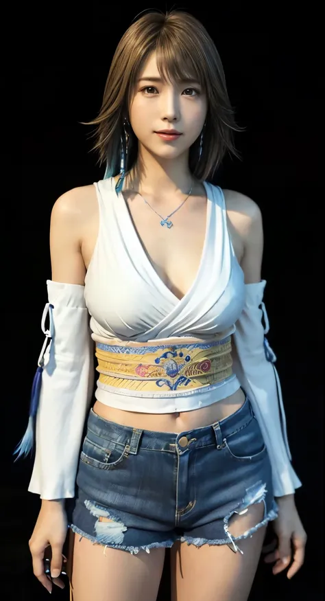 4k,masterpiece, highres, ultra detailed), 1 female, 28 years old, yuna of final fantasy x2, more mature looking, ((simple backgr...