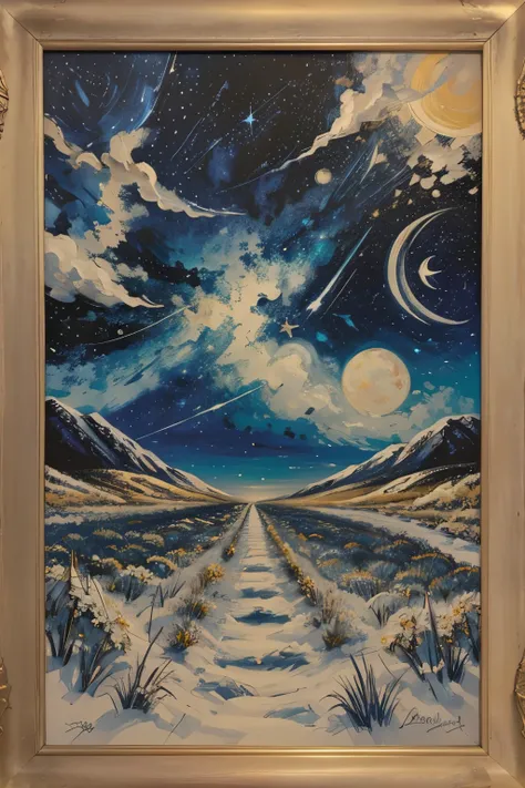 Painting, Star, night Sky, starry sky, frame.