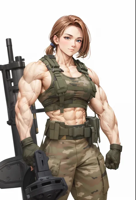  , best quality,1 girl, female,,beautiful,muscular ,,military,muscular shoulder,,,muscular female, alternate muscle size,cannon