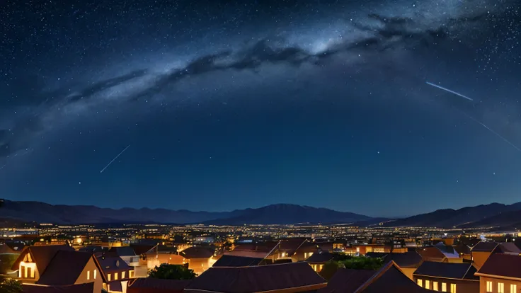 town night sky　Background with many falling stars