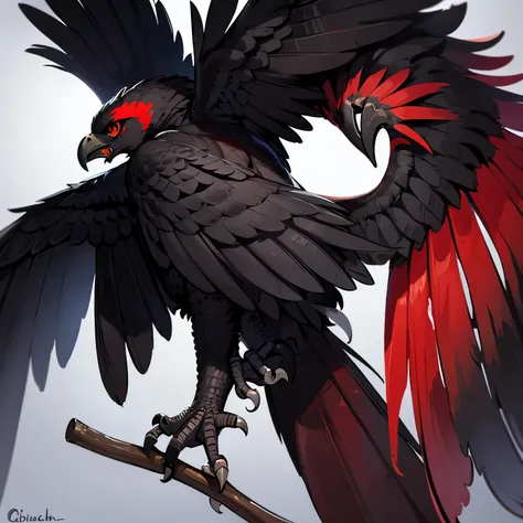 red and black harpy eagle showing paint behind 