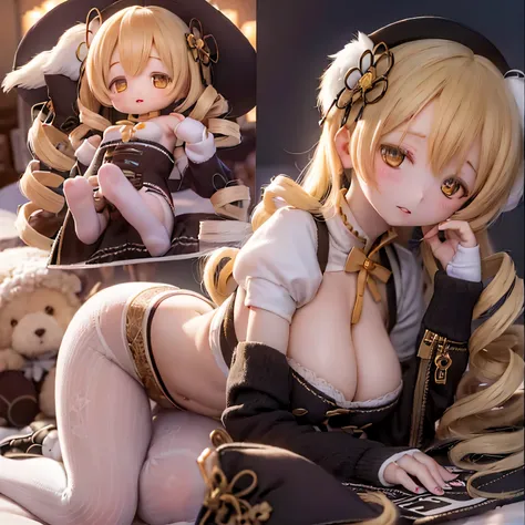 (highest quality,Super detailed,masterpiece:1.2),expressive eyes,perfect face,Beautiful Mami Tomoe,sophisticated pose,pink long hair,golden eyes,soft pink lips,Magical girl costume with attention to detail,dark background,shine ,anime style,soft lighting,B...