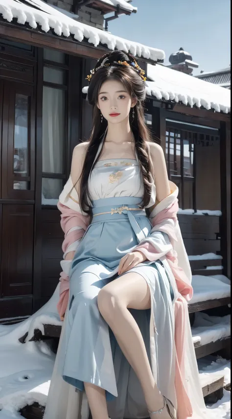 hanfu-song, hanfu, song theme, bandeau, tube top, ((knee shot))，（8k， original photo， best quality， masterpiece：1.2），（realistic， ...