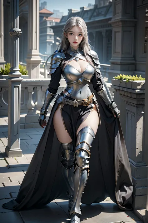 full body, (( photorealistic )), high resolution, 1 women, solo, hips up, look at viewer, (detailed face), medium breast, knight armor , sexy pose . 