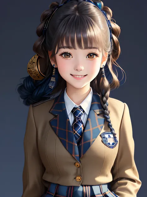 (18 year old japanese girl), height: 165cm, Very beautiful portrait, realistic cute girl drawing, amazing digital paintings, elegant digital paintings, baroque digital painting, detailed beautiful portrait, ((brown eyes)), ((((Conservative dark blue and na...
