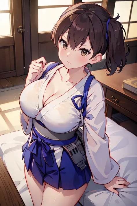 (((masterpiece))),(((high resolution)))、(((perfect face)))、(((Kaga-Kancolle)))、(((beautiful face)))、sexy、Sexy、tall、bed、white skin、(big breasts)、(Plump)、embarrassed look、((looking at camera))、(NSFW)、(((On your back)))
