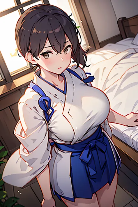 (((masterpiece))),(((High resolution)))、(((perfect face)))、(((Kaga ship this)))、(((beautiful face)))、sexy、sexy、expensive、bed、white skin、(big breasts)、(Plump)、embarrassed look、((looking at camera))、(NSFW)、(((On my back)))
