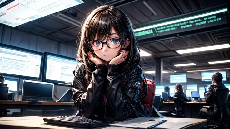 glasses girl writing code in computer ,scifi