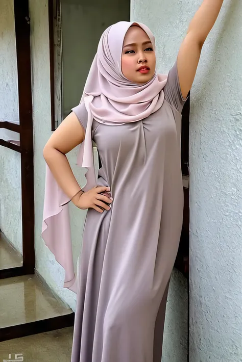 Indonesian women wear hijabs with fat bodies, wear thin wet clothes showing their sexy armpits