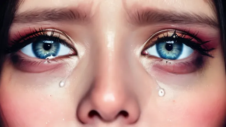 (masterpiece, best quality)),realistic photo, large close-up of a woman's crying eyes, beautiful eyes, a lot of details of the p...