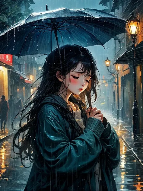 in the cold rain，a girl stands alone in a deserted place，her figure looked particularly desperate。the rain hit her mercilessly，但...