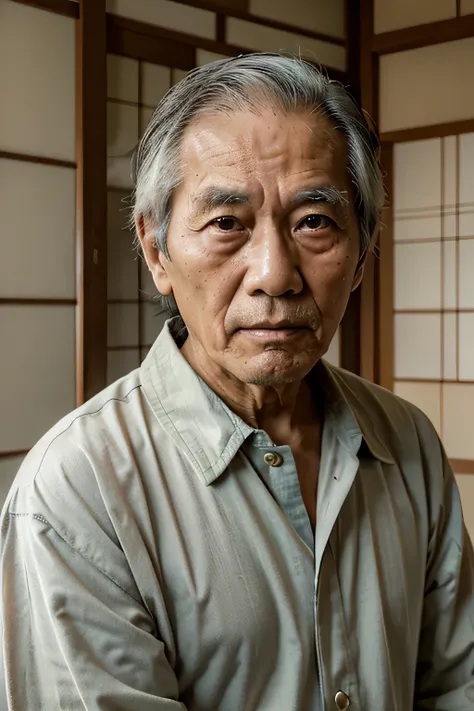 A dignified-looking elderly Japanese man appears in the middle of the screen