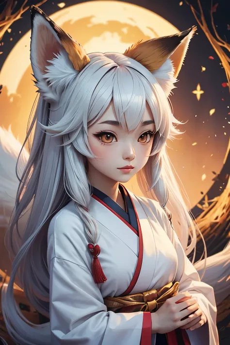 cute japanese fox spirit girl with fox ears