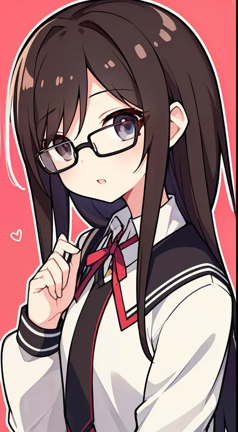 (highest quality、masterpiece:1.2) ((1 girl)) brown hair、black eye、elegant (school uniform) (flat chest) (glasses)beautiful eyes、...