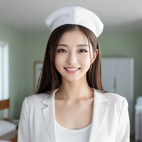 (highest quality、table top、8K、best image quality、Award-winning work)、1 nurse、(solo:1.2)、(The perfect and most natural nurse&#39;s pure white lab coat:1.1)、(Perfect and most natural white plain nurse cap:1.1)、The most natural and perfectly organized hospita...