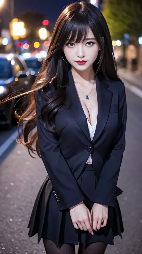 Super detailed、Japanese、charming beauty、seductive adult woman、Beautiful woman、sharp eyes、cool girl、wavy hair、flowing bangs、suit、Jacket、blouse、Tight Skirt、pantyhose、beautiful feet、evilの幹部、evil depravity、brainwashing、Mind control、lipstick、grin、evilな表情、evil、e...