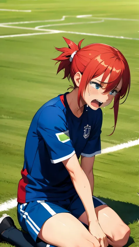 Soccer player crying after losing a match