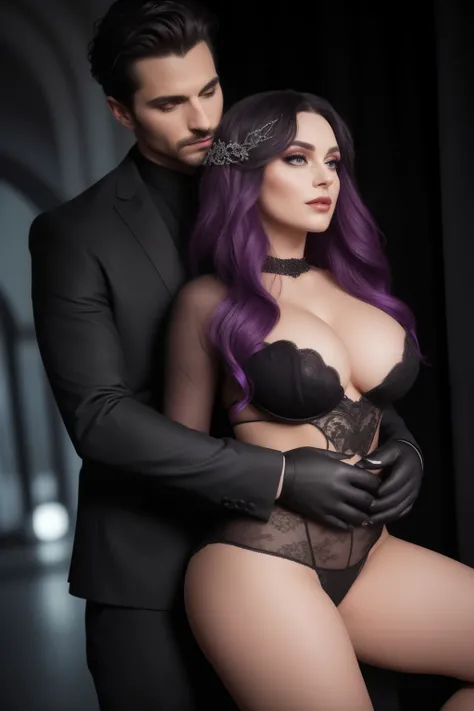 Title: "Enchanted Encounter: A Dark Romance"

AR 1:1 Presentation:

A captivating dark romance book cover, featuring a seductive man in an elegant suit, his piercing gray eyes locked with those of a mesmerizing native woman. She possesses ethereal purple-h...