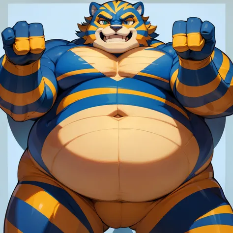 Tigre,furro,musculoso,sonriendo,gordo,panza grande 