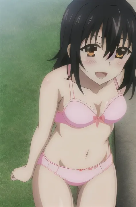 yukina, 1 girl, one person in, length_hair, chest, looking for_in_viewer, blush, Open_mouth, front hair, black_hair, belly button, hair_between_eye, just_shoulder, Brown_eye, Moderate_chest, Are standing, clavicle,My chest and butt both feel good.. In unde...