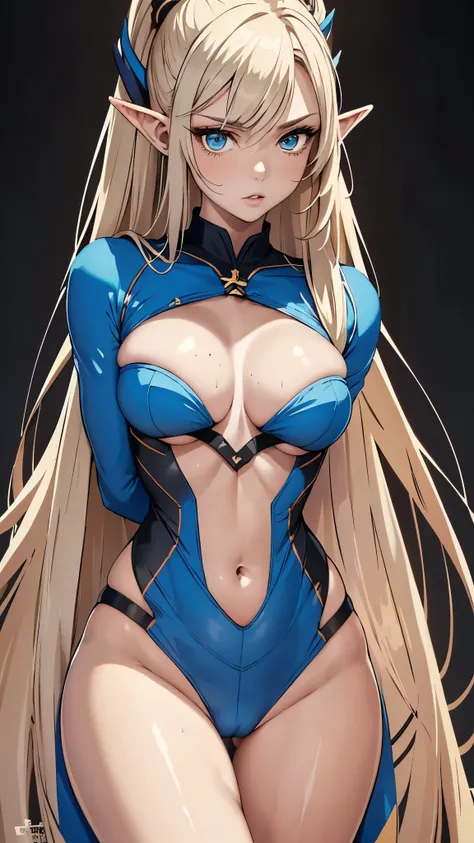 (best quality,ultra-detailed,vivid colors,masterpiece:1.2,realistic:1.37),portrait,half-elf girl of incredible beauty. Model figure, with long legs and a slender face, featuring highly detailed eyes. She has a hairstyle of ash-colored ponytail. She has a  ...