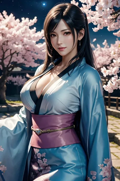 the best thing,Tifa,Tifa･lock heart,final fantasy 7,Beautiful white and blue kimono from FF7,Kimono that fits perfectly,realistic,Super high quality,high quality,masterpiece,digital single lens reflex,Detailed details,exquisite details,based on anatomical ...