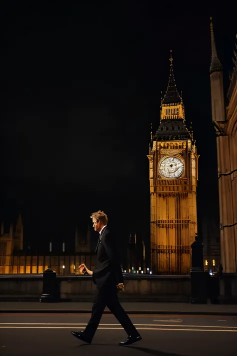 A photograph of a black wolf with red eyes, dressed in a black suit, strolling leisurely like a person near the Big Ben in London --s2

A realistic image, a majestic black wolf with fiery red eyes, donning a striking black suit, casually sauntering with an...