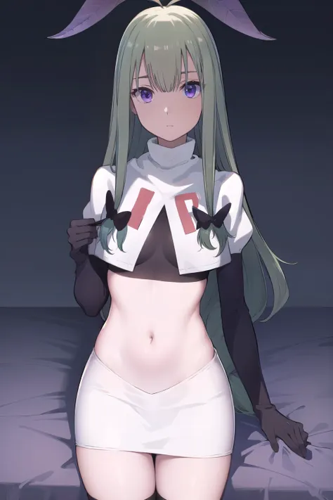 mandragora, mandragora, long hair, bangs, ahoge, green hair, (purple eyes:1.1), bow, hair bow,
break team rocket,team rocket uni...