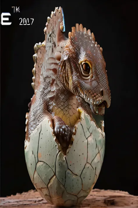 there&#39;a baby dinosaur sits inside a broken dinosaur egg, newly hatched dragon, incubation, incubation,  extremely detailed a...