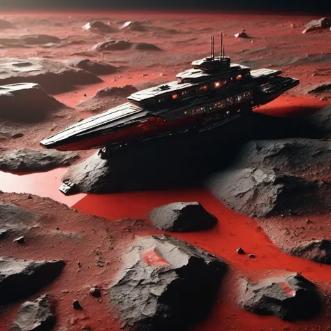 Mars Mohe Alluvial Plain Rift Valley Area,Rock sugar agate nuclear power command gunboat black gold cruiser tower snow red marble luminous space station No. 1:6 models,starry sky,cyberpunk art,Rembrandt light,Detailed depiction,Macro shooting,surface refle...