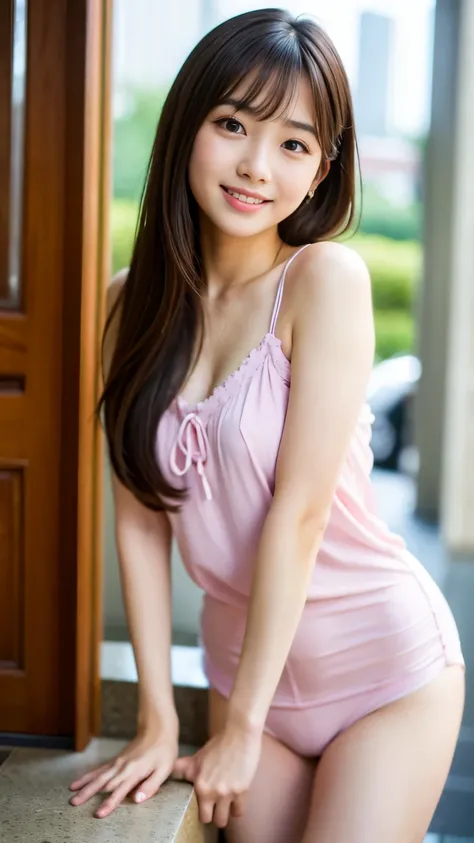 Best-quality, Masterpiece, Ultra-High-Resolution, (Photorealistic:1.4), Raw-Photo, 1girl, the most famous Japanese idol, at luxury-hotel-entrance, wearing spring-clothes, (extremely cute face like the most popular Japanese idol, (extremely beautiful big-ey...