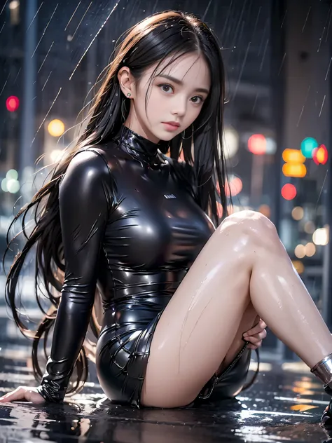 (((1 woman: 2))), ((Beautiful girl in stylish super shiny silver latex miniskirt dress)), (Super body fit silver latex miniskirt dress:1.5), ((Beautiful girl on the roof of a building with beautiful night view)), (18 year old pretty girl), ((1screen)), in ...