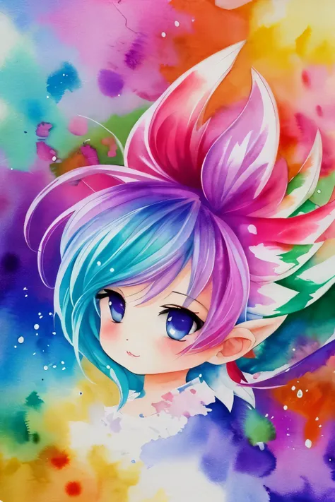 blurred picture style, wet-in-wet, watercolor style, best quality, 8k, mythological painting, cute cupid spirit can be seen vaguely, BREAK , background watercolor style with gear shape in iridescent pastel colors