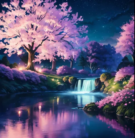 (magical pretty night null green stream overlay scene), (null), (cloud), soft light, pretty background, beautiful scenery, masterpiece, high quality, nice graphics, high detail, spectacular scenery, garden, flowers, cloud, (night starry null, behind the ri...