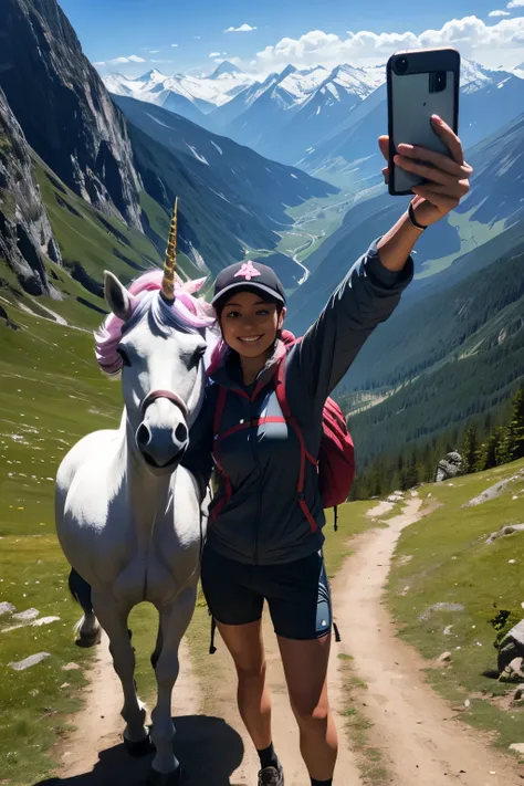 Hiker taking a selfie with a Unicorn