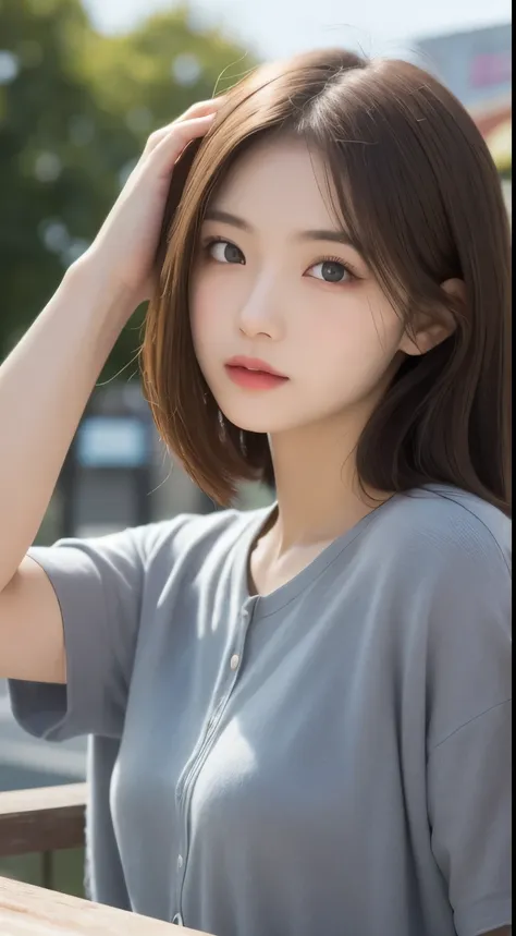 finely, High resolution, high quality、完璧なダイナミックな構figure, detailed and beautiful eyes, medium hair, 、natural color lip,Kamimei、Shibuya Ward、20 year old girl、1 person、transparent skin、shining hair、table top, 最high quality, figure, Super detailed, finely, Hig...