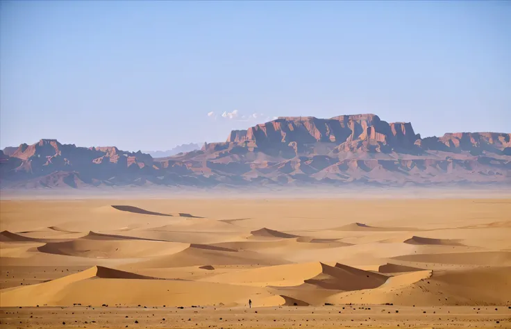 A line of sky in the desert,The sight is boundless,horizon,dim,desolate,thermal,sad,