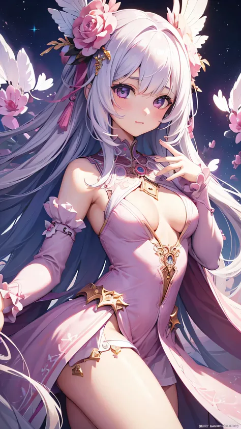 (Absurd, High Resolution, Ultra Detailed), 1girl, Solo, Very Detailed Eyes, (Official Art, Beauty and Aesthetics: 1.2), (Fractal Art: 1.3), White Pink Color Scheme, Most Detailed