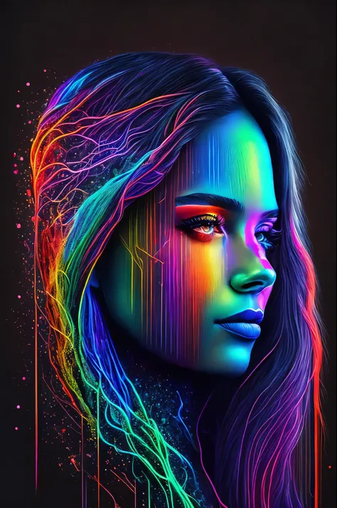 masterpiece, best quality, extremely detailed, hyperrealistic, neon-light-effect, a digital painting of a woman's face, ultra de...