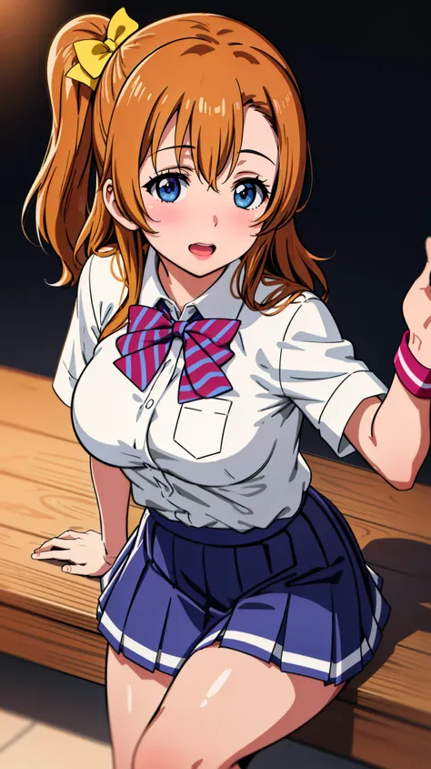 1 girl,honoka kosaka,(lovelive), ((school uniform)),absurd, huge breasts ,look away , whole body shape, (highest quality、4k、8k、h...