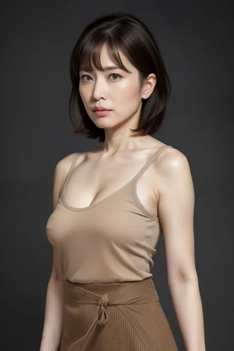 Ultra - High resolution, masterpiece, rough skin, very detailed, Photoreal, professional lighting, Depth of bounds written, sharp, 
gray background, (japanese mature, 38 year old male sexy, detailed face, beautiful eyes, bangs, good shape small breasts, li...