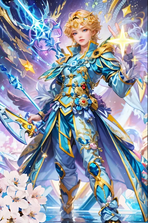 a woman in a blue outfit holding a sword and a star, beautiful celestial mage, high detailed official artwork, keqing from genshin impact, full portrait of magical knight, inspired by Huang Shen, mystical atlantean valkyrie, portrait knights of zodiac girl...