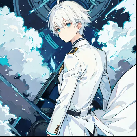 1 boy，white hair，short hair