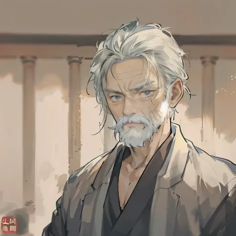 male，Mature ，Handsome，simple pictures，Anime style gentle，HD，black hair，Handsome old man，Strong，Mature，具有male魅力的Handsome old man