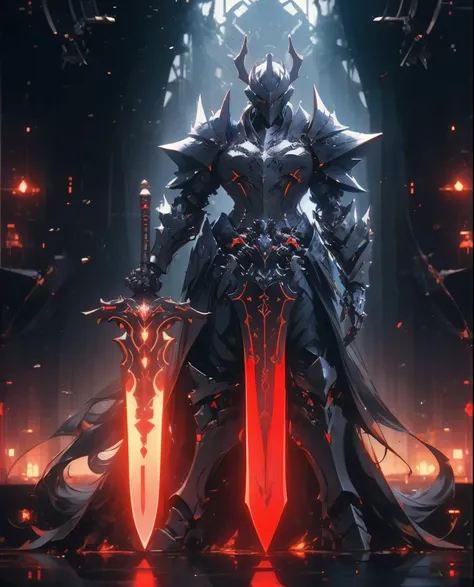 arafed knight standing in a dark room with a sword, burnt armor, black fire color reflected armor, steampunk bioarmor, redwood forest themed armor, demonic dragon inspired armor, corrupted armor, gothic armor, black and reddish color armor, cyberpunk flame...