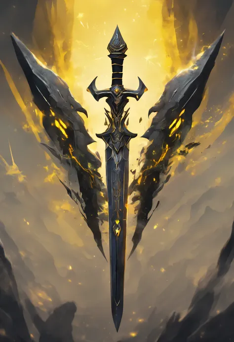 There is a spear，There are yellow and black patterns on it, glowing soul blade, Glowing Barracuda, Parker blade style, raytraced blade, sword, Shiny Parker, Intricate fantasy spear, war blade weapons, medieval spear, magical pike, realistic pike，Cosmic Gal...